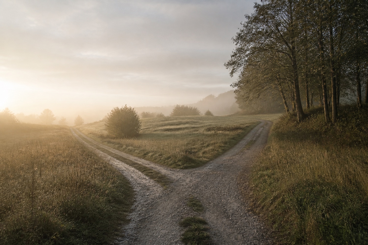 Ein Weg teilt sich in zwei unterschiedliche Richtungen